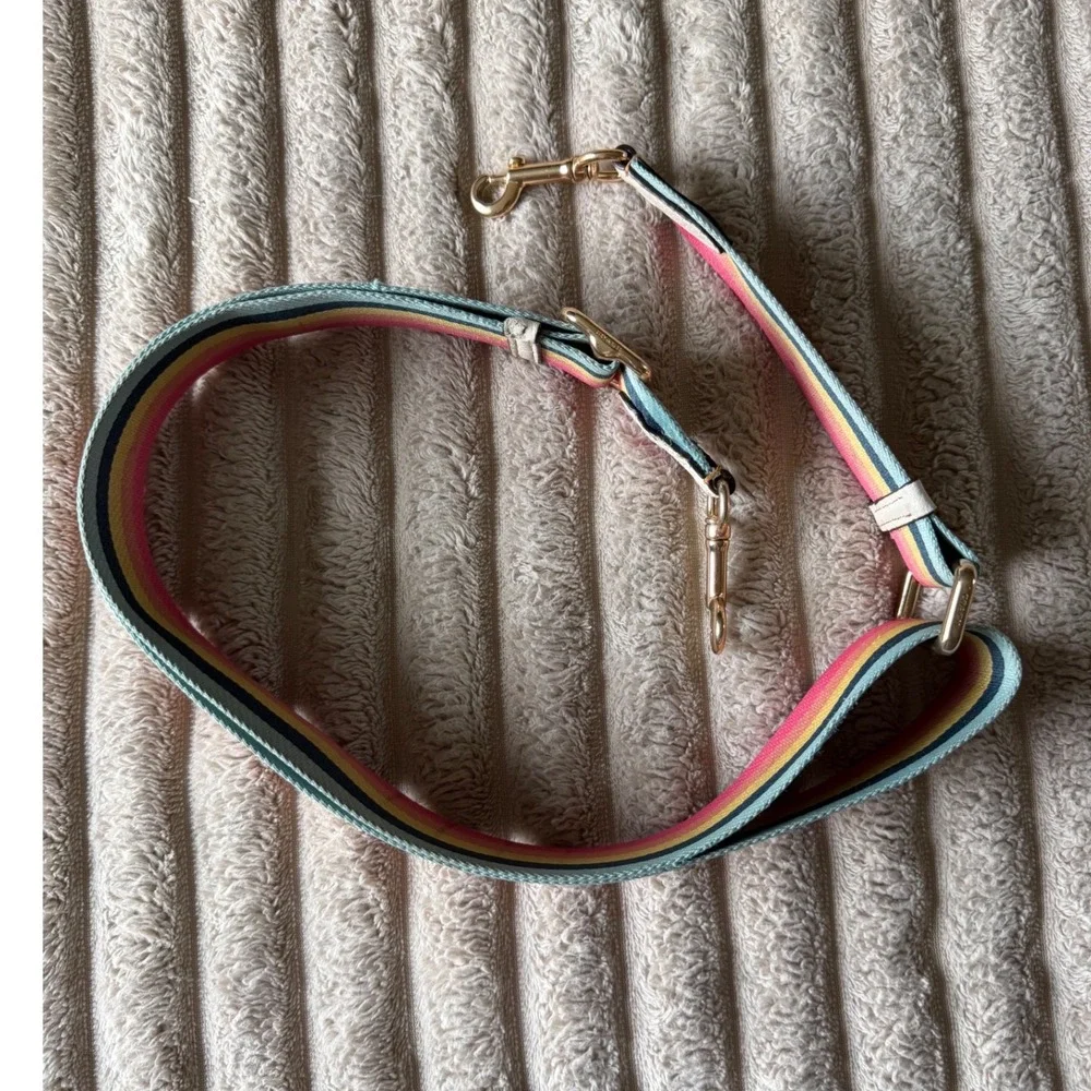 Coach Multi Color Stripe Webbing Handbag Strap White Leather Gold Hardware